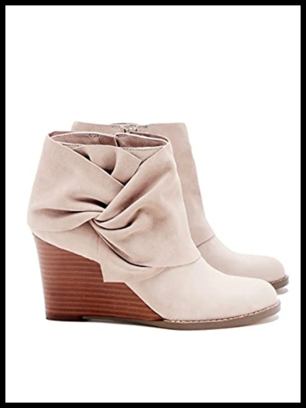Womens Faux Suede Wedge Ankle Booties Pointed Toe Zip Bow